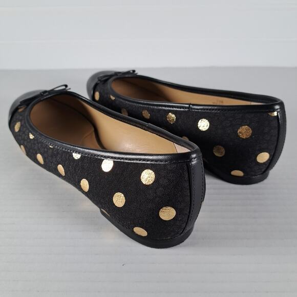 Talbots Blair Cap Toe Ballet Flats Womens 7.5 Black Gold Foil Dot Jacquard Shoes - Picture 9 of 14
